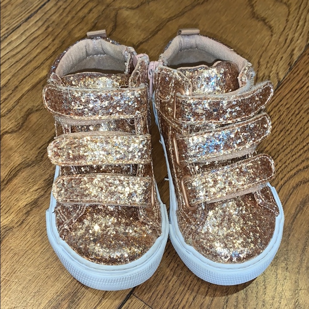 Baby Gap Pink Rose Gold Glitter Velcro Sneakers 7